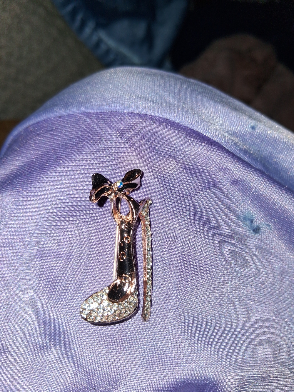 Blue Umberella A N d Crystal Accent Rose Gold High Heel Brooch - Women's Jewelry